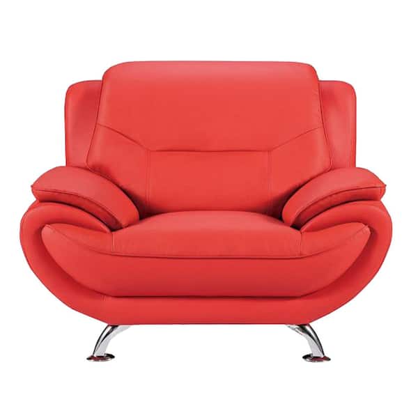 Benjara Red and Silver Faux Leather Upholstered Wooden Chair with Slender Legs Support