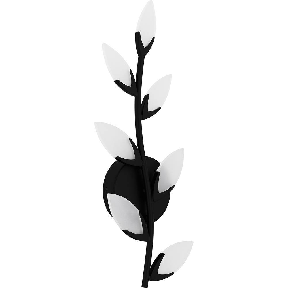 Matte Black 21" LED Wall Sconce with Frosted Leaves