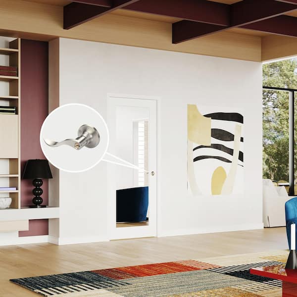 TENONER 30 in. x 80 in. Full-Lite Mirrored Glass Closet Door Panels MDF White Single Slab Finished With Silver Curved Doorknob