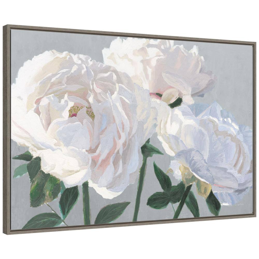 Essence of June I Gray Floral Canvas Wall Art with Distressed Greywash Frame