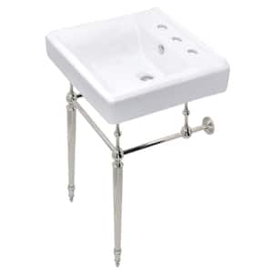 Edwardian 20 in. Porcelain Sink with Brass Console Legs in Polished Nickel