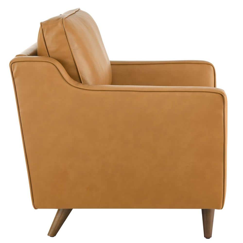 Tan Genuine Leather Mid-Century Modern Accent Chair