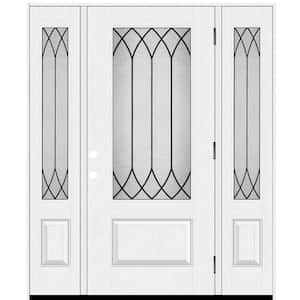 Regency 68 in. x 80 in. 3/4L Spire Decorative Glass LHOS Unfinished White Fiberglass Prehung Front Door w/Dbl 14 in. SL