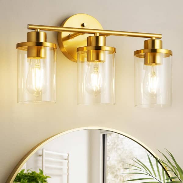 16.92 in. 3-Light Copper Gold Vanity Light with Clear Glass Shade