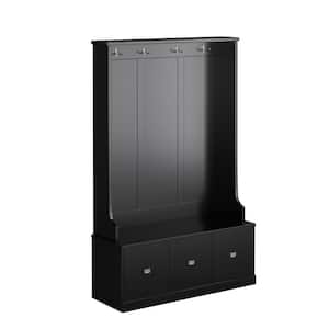 Black 3-in-1 Design Hall Tree with 4 Hooks and 3 Large Drawers for Entrance