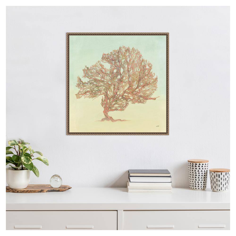 Sea Fern II Pink and Green Canvas Wall Art with Bronze Frame