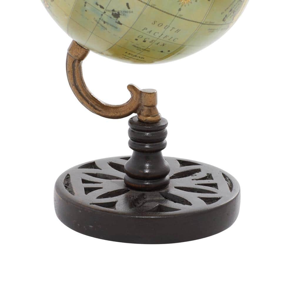 Mango Wood Classic Globe with Green Abstract Detail, 5" x 9"