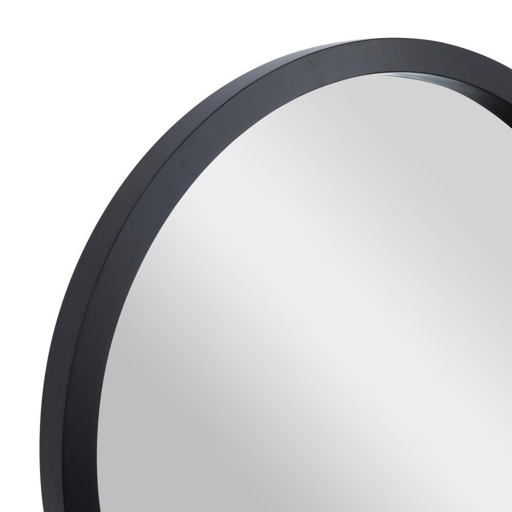 30" Modern Round Wall Mirror with Sleek Wooden Frame