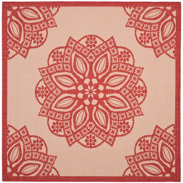 SAFAVIEH Courtyard Beige/Red 7 ft. x 7 ft. Square Border Indoor/Outdoor Patio  Area Rug