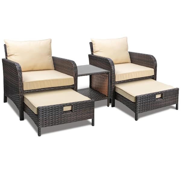 Cisvio Balcony Furniture 5-Piece PE Wicker Rattan Outdoor Set with Lounge Chairs and Sand Soft Cushions