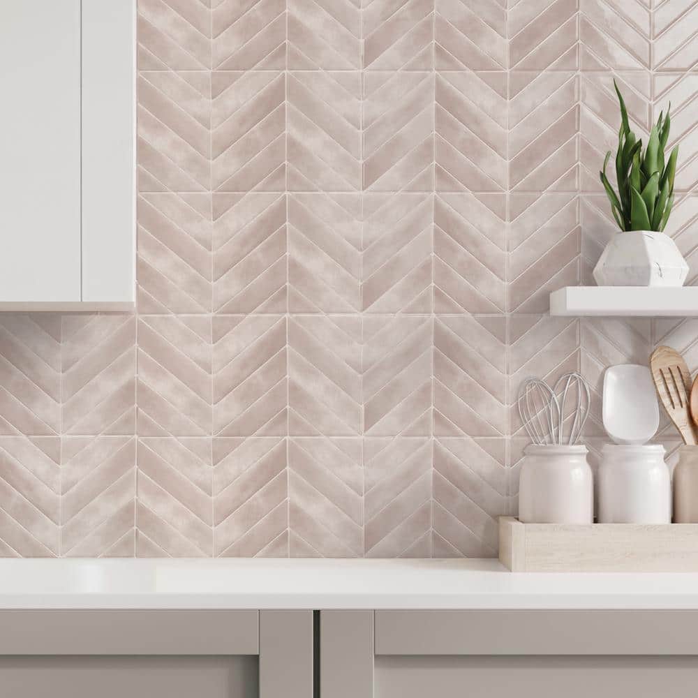 Pink Matte Chevron Peel and Stick Backsplash Tile Set