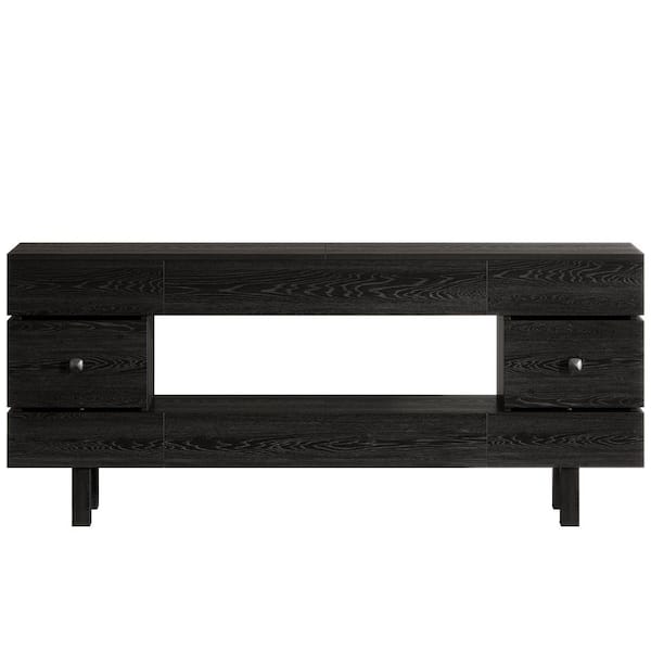 BYBLIGHT Turrella 70.87 in. Black Rectangle Wood Console Table with Drawers for Living Room