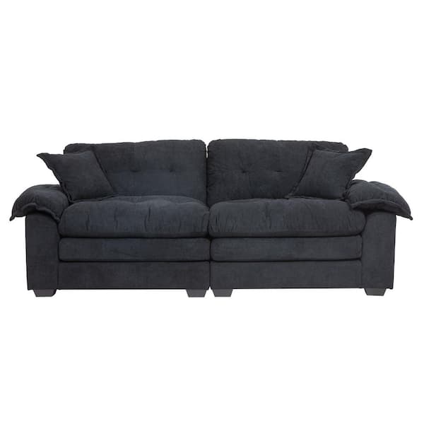 Modern 84 in. W Black Chenille 2-Seater Loveseat with 2-Pillows