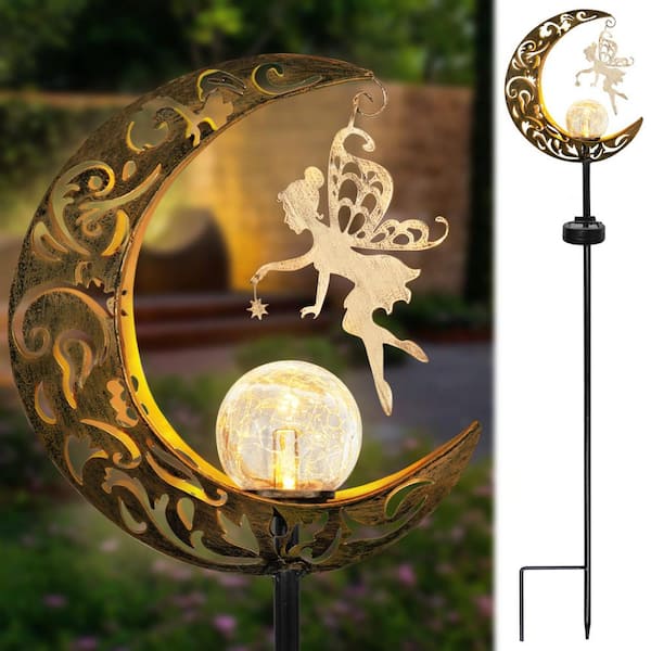 Outdoor Decor, Moon Fairy Crackle Glass Globe with Angel Yard ...