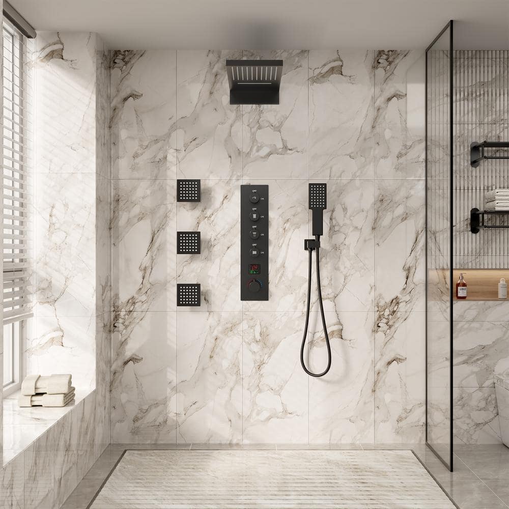 Matte Black 22" Dual Shower System with 3 Body Jets
