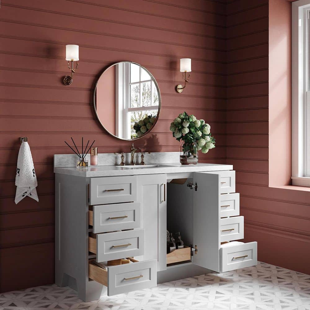 Taylor 55" Grey Wood Freestanding Single Basin Vanity with Marble Top