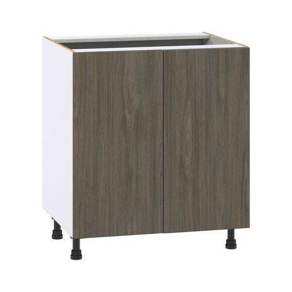 J COLLECTION 18 in. W x 34.5 in. H x 24 in. D Medora Textured Slab Walnut Assembled 2 Waste Bins Pullout and 1-Drawer Kitchen Cabinet