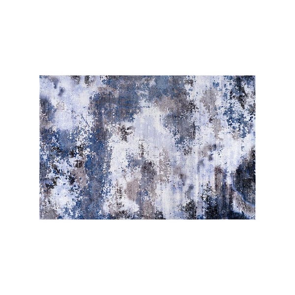 Beverly Rug Ocean Abstract Navy 2 ft. x 3 ft. Non-Slip Rubber Back Indoor Area Rug