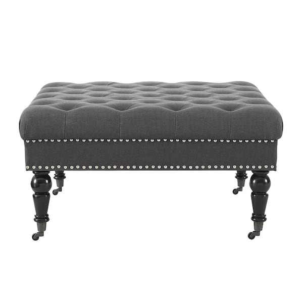 Linon Home Decor Isabelle Charcoal Gray Polyester Fabric Tufted Square Accent 34.6 in. Ottoman