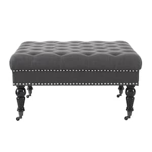Isabelle Charcoal Gray Linen Square Tufted Accent 34.625in. W Ottoman