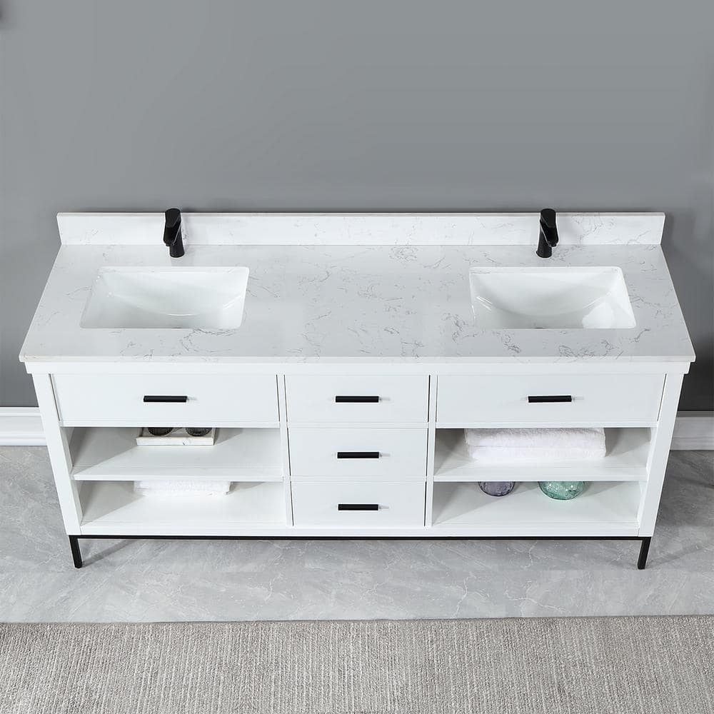 Kesia 72" Minimalist Double Bathroom Vanity with Carrara White Top