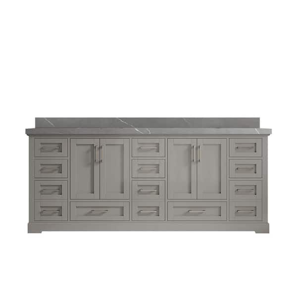 Boston 84 in. W x 22 in. D x 36 in. H Double Sink Bath Vanity in Elephant Gray with 2" Piatra Quartz Top