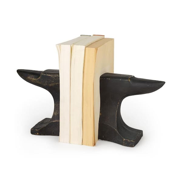 HomeRoots 6 .3 in. Black/Gold Distressed Black Anvil Bookends