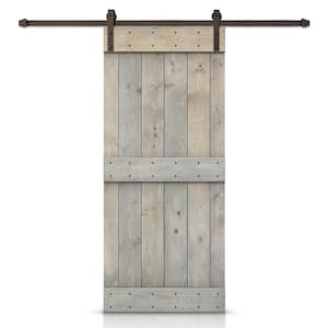 30 in. x 84 in. Mid-Bar Series Smoke Gray DIY Knotty Pine Wood Interior Sliding Barn Door with Hardware Kit