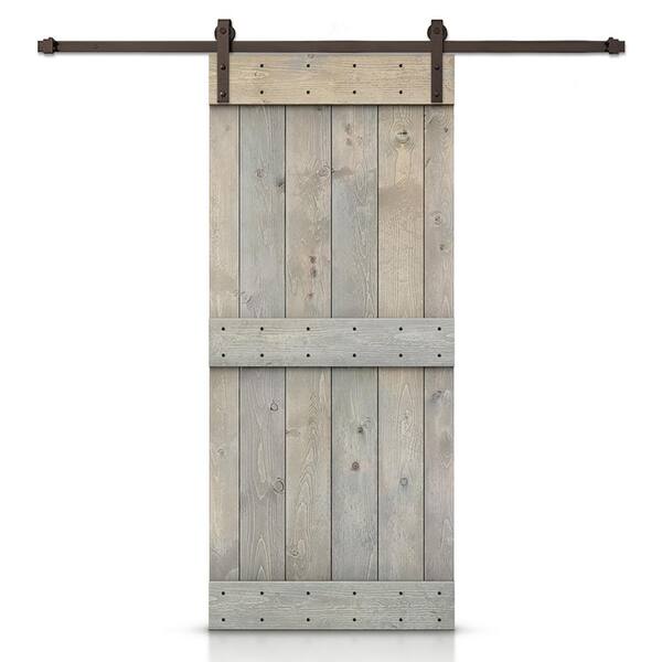 CALHOME 30 in. x 84 in. Mid-Bar Series Smoke Gray DIY Knotty Pine Wood Interior Sliding Barn Door with Hardware Kit