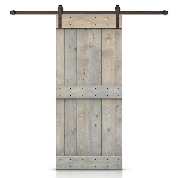CALHOME Mid-Bar 48 in. x 84 in. Smoke Gray Stained DIY Wood Interior Sliding Barn Door with Hardware Kit