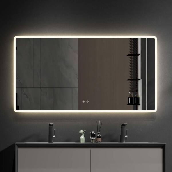 Unbranded 48 in. W x 32 in. H Rectangular Frameless Wall Mounted Bathroom Vanity Mirror LED Backlit Anti-Fog in White