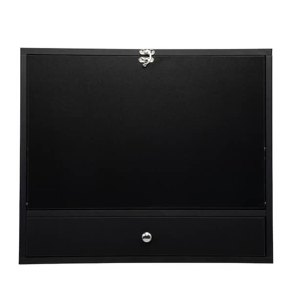 CIPACHO 20.3 in. Rectangle Black MDF 1-Drawer 6-Opening Shelves Floating Desk