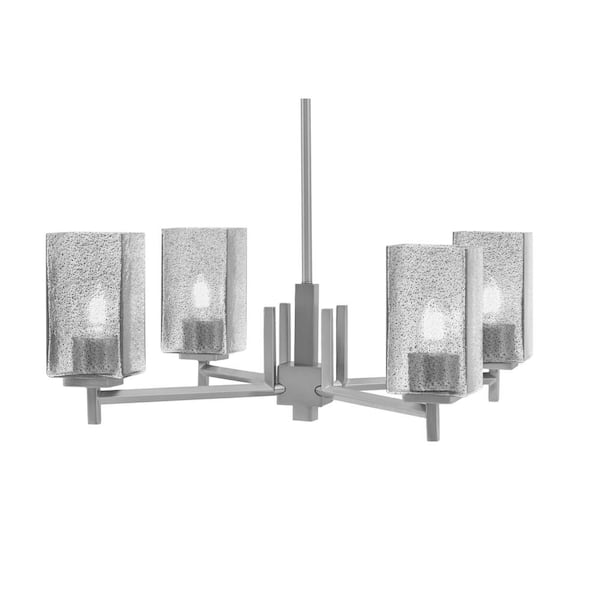 Unbranded Bridgewater 19 in. 4-Light Graphite Chandelier with 3.5 in. Square Smoke Bubble Glass Shades, No Bulbs Included