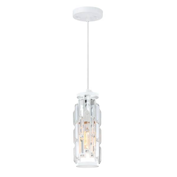 Hukoro 60-Watt 1 Light White Pendant Light with Crystal Shade, No Bulbs Included