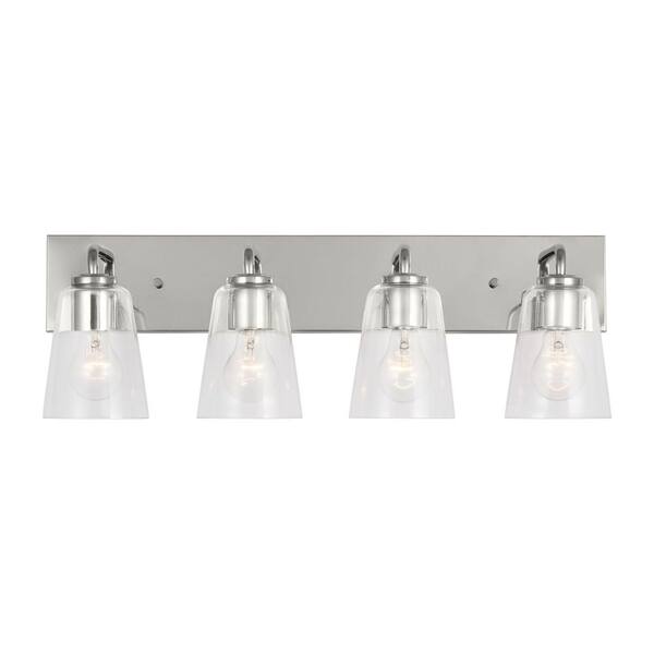 Generation Lighting - Miles 25 in. W x 8 in. H 4-Light Chrome Dimmable Extra Large Bathroom Vanity Light with No Bulbs Included