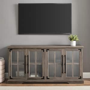 58 in. Grey Wash Composite TV Stand Fits TVs Up to 64 in. with Storage Doors