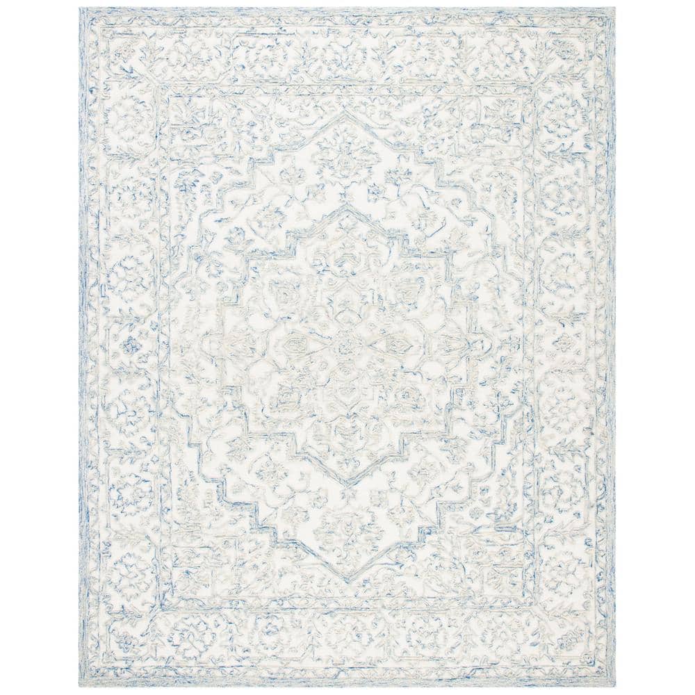 Ivory and Blue Hand-Tufted Wool 8' x 10' Area Rug