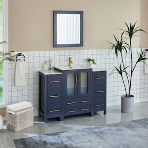 Brescia 48 in. W x 18.1 in. D x 35.8 in. H Single Basin Bathroom Vanity in Blue with Top in White Ceramic and Mirror