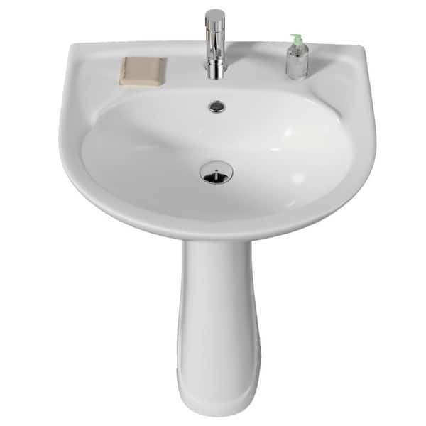 21 in. W x 18.5 in. D Novelty Pedestal Sink Pedestal Bathroom Sink Combo White Vitreous China With Single Faucet Hole