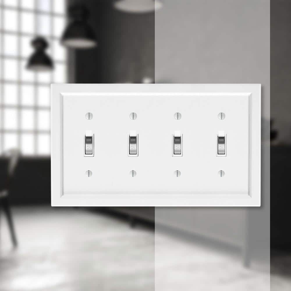 White Wood Quad Toggle Wall Plate