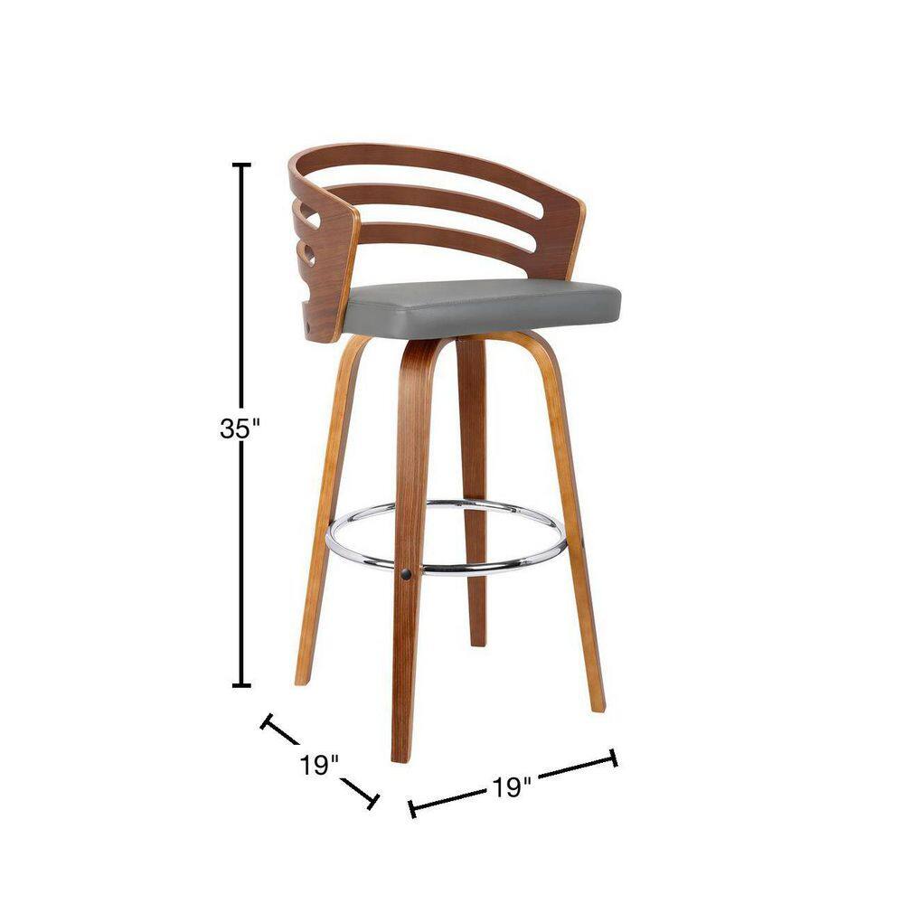 Jayden Gray Faux Leather and Walnut Swivel Bar Stool