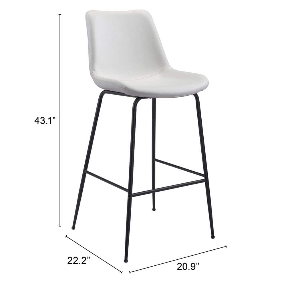 Byron Contemporary White Leather & Metal Bar Stool