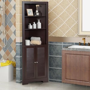 23.5 in. W Bathroom Corner Storage Linen Cabinet Free Standing Tall Bathroom Cabinet with 3-Shelves Espresso