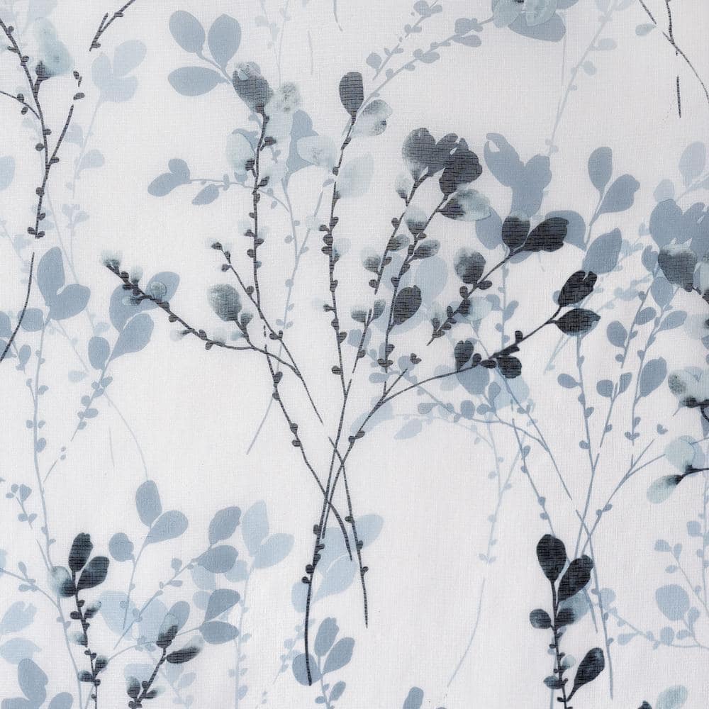 Teal Floral Semi-Sheer Linen-Blend Back Tab Curtain Panel