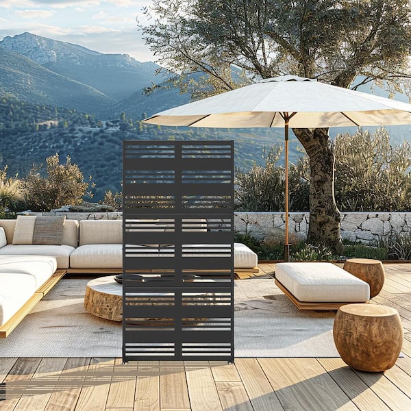 Lirago 72 in. H x 35 in. W Black Outdoor Metal Privacy Screen Garden Fence Stripe Pattern Wall Appliques