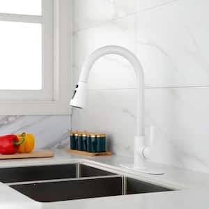 Amy Single Handle Deck Mount Pull Out Sprayer Kitchen Faucet with Deckplate Included in White