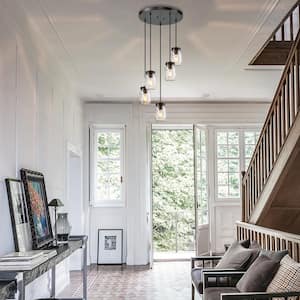 Modern Farmhouse 5-Light Black DIY Cluster Chandelier with Mason Jar Glass Shades for Kitchen Island Foyer