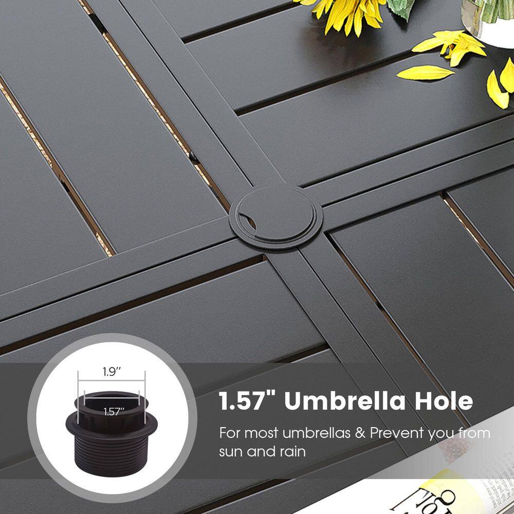 Close-up of the umbrella hole with dimension specifications.