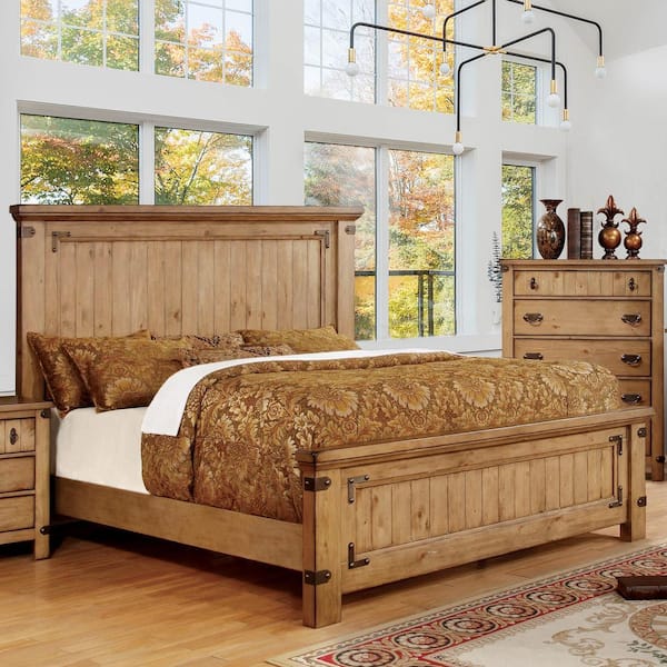 Furniture of America Kentfield Rustic Brown Wood Frame Queen Panel Bed