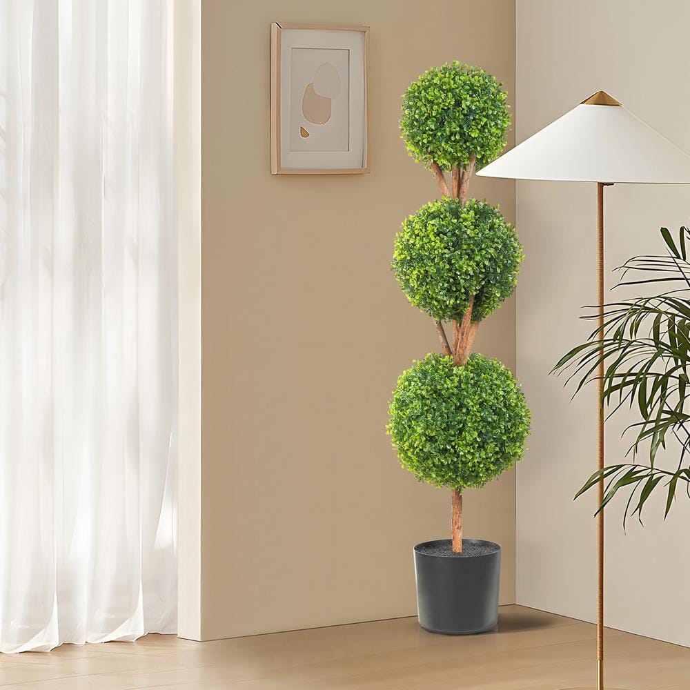 48" Green Plastic Boxwood Topiary with LED Lights